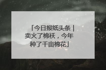 今日报纸头条｜卖火了棉袄，今年种了千亩棉花